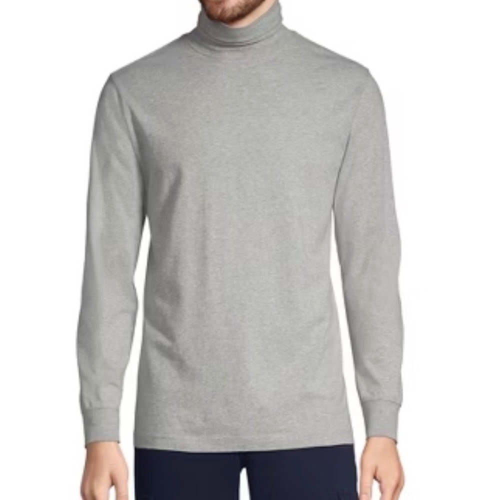 Lands End Mens Super-T Turtleneck Shirt Gray Long Sleeve Cotton Small 34-36